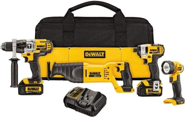 DeWALT - 10 Piece 20 Volt Cordless Tool Combination Kit - Includes 1/2" Hammerdrill, 1/4" Impact Driver & Reciprocating Saw & LED Worklight, Lithium-Ion Battery Included - Eagle Tool & Supply