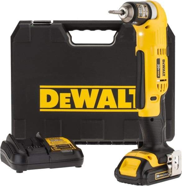 DeWALT - 20 Volt 3/8" Chuck Right Angle Handle Cordless Drill - 0-650 & 0-2000 RPM, Keyless Chuck, Reversible, 1 Lithium-Ion Battery Included - Eagle Tool & Supply