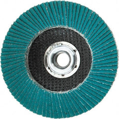 3M - 80 Grit, 4-1/2" Disc Diam, 5/8-11 Center Hole, Type 27 Zirconia Alumina Flap Disc - 13,300 Max RPM, Cloth Backing, Arbor Attaching System, Coated - Eagle Tool & Supply
