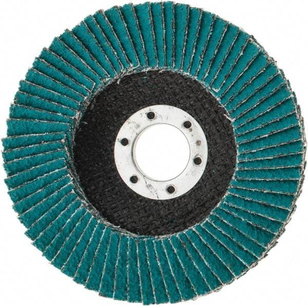 3M - 36 Grit, 4-1/2" Disc Diam, 7/8" Center Hole, Type 27 Zirconia Alumina Flap Disc - 13,300 Max RPM, Cloth Backing, Arbor Attaching System, Coated - Eagle Tool & Supply