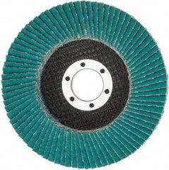 3M - 60 Grit, 4-1/2" Disc Diam, 7/8" Center Hole, Type 27 Zirconia Alumina Flap Disc - 13,300 Max RPM, Cloth Backing, Arbor Attaching System, Coated - Eagle Tool & Supply