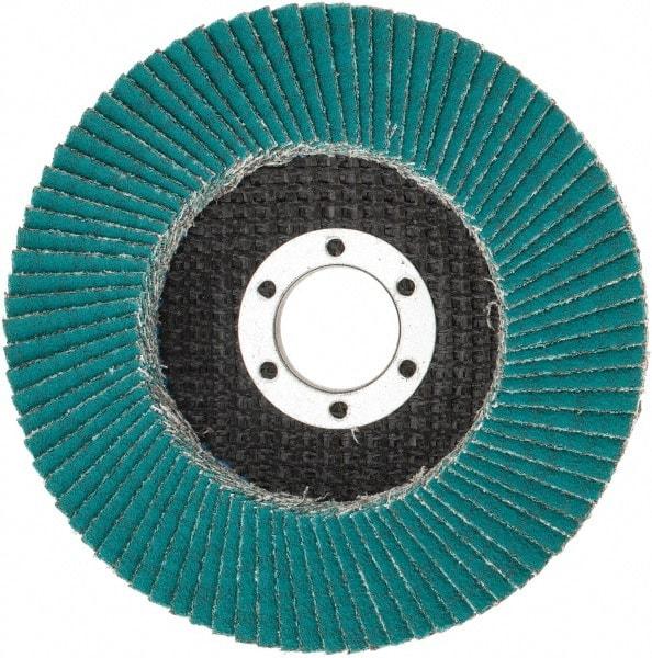3M - 80 Grit, 4-1/2" Disc Diam, 7/8" Center Hole, Type 27 Zirconia Alumina Flap Disc - 13,300 Max RPM, Cloth Backing, Arbor Attaching System, Coated - Eagle Tool & Supply
