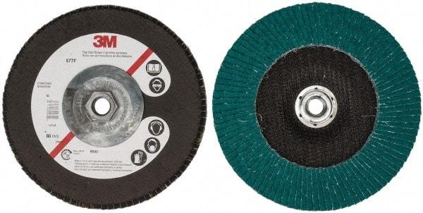 3M - 40 Grit, 7" Disc Diam, 5/8-11 Center Hole, Type 27 Zirconia Alumina Flap Disc - 8,600 Max RPM, Cloth Backing, Arbor Attaching System, Coated - Eagle Tool & Supply