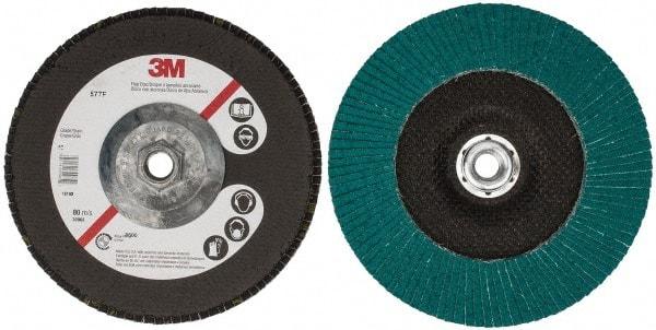3M - 60 Grit, 7" Disc Diam, 5/8-11 Center Hole, Type 27 Zirconia Alumina Flap Disc - 8,600 Max RPM, Cloth Backing, Arbor Attaching System, Coated - Eagle Tool & Supply