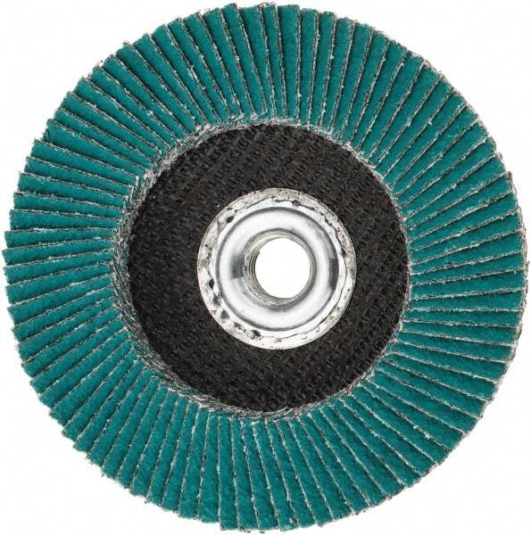 3M - 40 Grit, 4-1/2" Disc Diam, 5/8-11 Center Hole, Type 27 Zirconia Alumina Flap Disc - 13,300 Max RPM, Cloth Backing, Arbor Attaching System, Coated - Eagle Tool & Supply