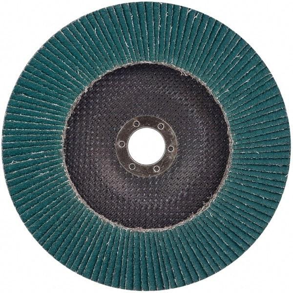 3M - 60 Grit, 4-1/2" Disc Diam, 7/8" Center Hole, Type 27 Zirconia Alumina Flap Disc - 13,300 Max RPM, Cloth Backing, Arbor Attaching System, Coated - Eagle Tool & Supply