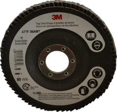 3M - 36 Grit, 4-1/2" Disc Diam, 7/8" Center Hole, Type 27 Zirconia Alumina Flap Disc - 13,300 Max RPM, Cloth Backing, Arbor Attaching System, Coated - Eagle Tool & Supply