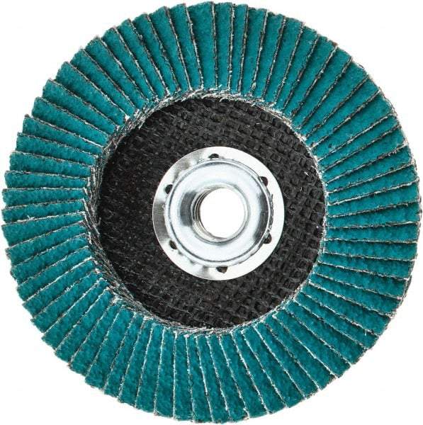 3M - 36 Grit, 4-1/2" Disc Diam, 5/8-11 Center Hole, Type 29 Zirconia Alumina Flap Disc - 13,300 Max RPM, Cloth Backing, Arbor Attaching System, Coated - Eagle Tool & Supply