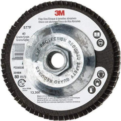 3M - 40 Grit, 4-1/2" Disc Diam, 5/8-11 Center Hole, Type 29 Zirconia Alumina Flap Disc - 13,300 Max RPM, Cloth Backing, Arbor Attaching System, Coated - Eagle Tool & Supply