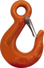 CM - Chain Grade 100, 4,300 Lbs. Load Limit Eye Sling Hook with Latch - 2-1/2 Inch Hook Throat, 4-3/4 Inch Reach, 0.63 Inch Eye Inside Diameter, 9/32 Inch Chain Diameter, 6.45 Inch Overall Length, 0.47 Inch Eye Thickness - Eagle Tool & Supply