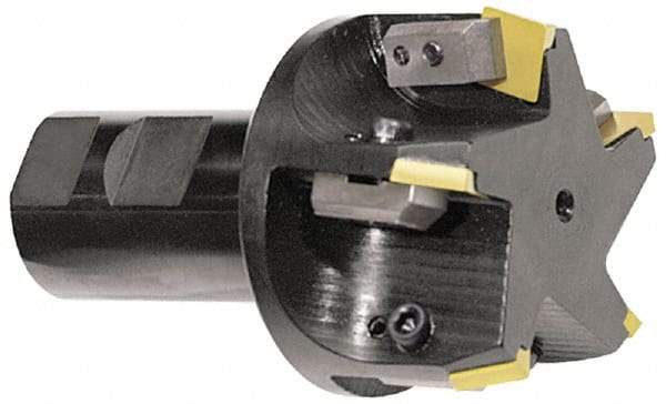 APT - 45° Lead Angle, 2-1/2" Max Cut Diam, 2-1/2" Min Cut Diam, 5/16" Max Depth of Cut, Indexable Chamfer and Angle End Mill - 4 Inserts, SPC 42ZR, SPG 422, SPG 423, SPG 424, SPU 422, SPU 423 Insert Style, 5" OAL, Taper Shank - Eagle Tool & Supply