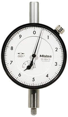 Mitutoyo - 1mm Range, 0-10-0 Dial Reading, 0.001mm Graduation Dial Drop Indicator - 57mm Dial, 0.2mm Range per Revolution, 0.004mm Accuracy, Revolution Counter - Eagle Tool & Supply