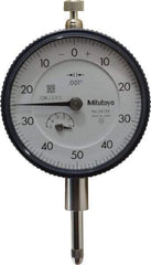 Mitutoyo - 1/2" Range, 0-50-0 Dial Reading, 0.001" Graduation Dial Drop Indicator - 2-1/4" Dial, 0.1" Range per Revolution, 0.001" Accuracy, Revolution Counter - Eagle Tool & Supply