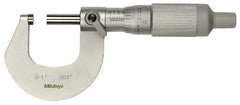 Mitutoyo - 0 to 25mm Range, 0.01mm Graduation, Mechanical Outside Micrometer - Ratchet Stop Thimble, Accurate to 0.0001" - Eagle Tool & Supply