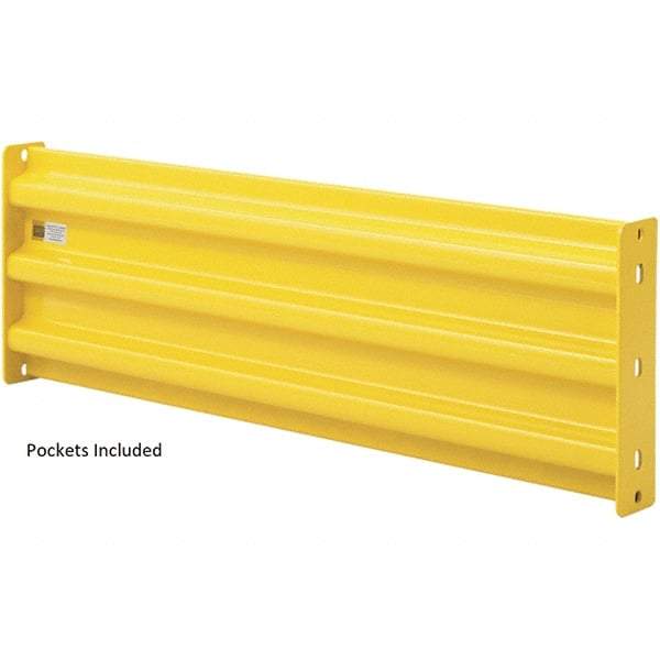 Steel King - 4' Long x 14" High, Yellow Steel Straight Heavy Duty Guard Rail - 3 Rails Accommodated, 2-1/2" Deep, 44 Lb - Eagle Tool & Supply