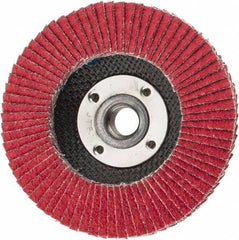Weiler - 40 Grit, 4-1/2" Disc Diam, 5/8-11 Center Hole, Type 29 Ceramic Flap Disc - 13,000 Max RPM, Phenolic Backing, Arbor Attaching System, Coated - Eagle Tool & Supply