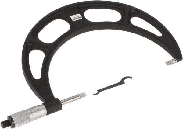 Starrett - 6" to 7" Mechanical Satin Chrome Coated Blade Micrometer - 0.001" Graduation, 0.76mm Blade Thickness, Speeder Thimble - Eagle Tool & Supply