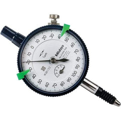 Mitutoyo - 1mm Range, 0-100-0 Dial Reading, 0.001mm Graduation Dial Drop Indicator - 57mm Dial, 0.2mm Range per Revolution, 0.005mm Accuracy, Revolution Counter - Eagle Tool & Supply