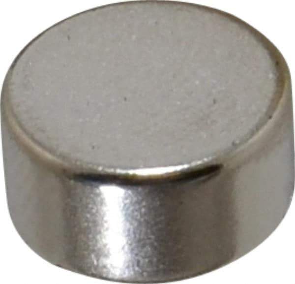 Mag-Mate - 3/8" Diam x 3/16" High Neodymium Rare Earth Magnet - 4.5 Lb Max Capacity, 200°F Max, Nickel Plated - Eagle Tool & Supply