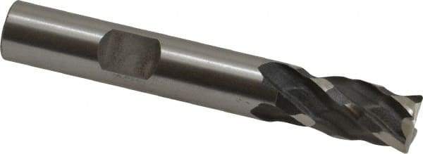 Minicut International - 3/8", 3/4" LOC, 3/8" Shank Diam, 2-1/2" OAL, 4 Flute, Powdered Metal Square End Mill - Single End, Uncoated, Spiral Flute, 30° Helix, Centercutting, Right Hand Cut, Right Hand Flute, Series 985 - Eagle Tool & Supply