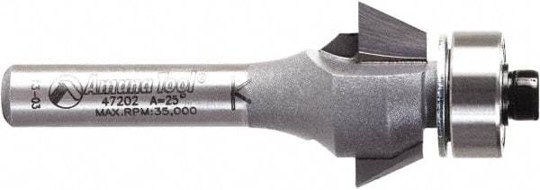 Amana Tool - 3/4" Cut Diam, 9/32" Length of Cut, 2 Flute Chamfer Edge Profile Router Bit - Carbide-Tipped, 1/4" Shank Diam, 2-3/32" OAL, Uncoated - Eagle Tool & Supply