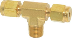 Parker - 1/8" OD, Brass Male Branch Tee - 3,600 Max Working psi, 7/16" Hex, Comp x Comp x MNPT Ends - Eagle Tool & Supply