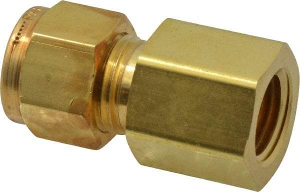 Parker - 3/8" OD, Brass Female Connector - 2,300 Max Working psi, 3/4" Hex, Comp x FNPT Ends - Eagle Tool & Supply