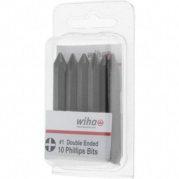 Wiha - #1, Reversible Phillips Screwdriver Pack Bit - 1/4" Drive, 2-3/8" OAL - Eagle Tool & Supply