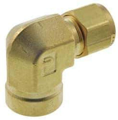 Parker - 1/2" OD, Brass Female Elbow - 2,200 Max Working psi, 1-1/16" Hex, Comp x FNPT Ends - Eagle Tool & Supply