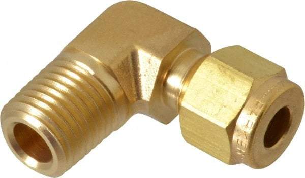 Parker - 1/4" OD, Brass Male Elbow - 3,500 Max Working psi, 9/16" Hex, Comp x MNPT Ends - Eagle Tool & Supply