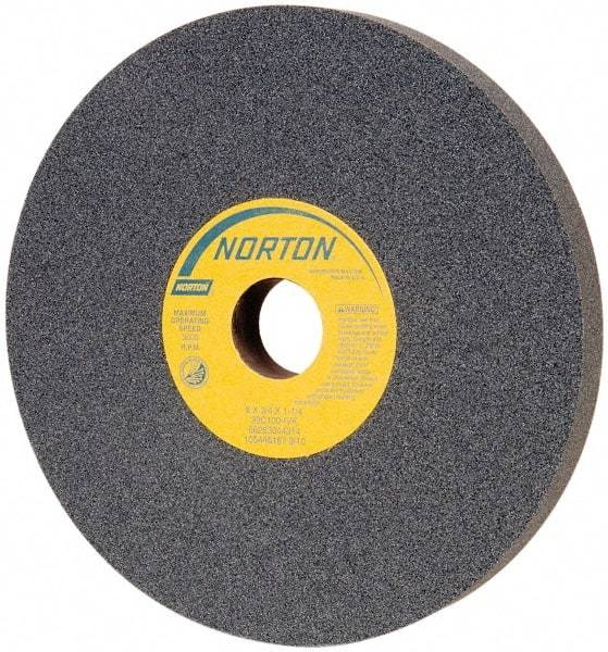 Norton - 8" Diam x 1-1/4" Hole x 3/4" Thick, I Hardness, 100 Grit Surface Grinding Wheel - Silicon Carbide, Type 1, Fine Grade, 3,600 Max RPM, Vitrified Bond, No Recess - Eagle Tool & Supply