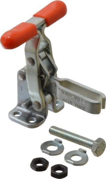 Lapeer - 200 Lb Holding Capacity, Vertical Handle, Manual Hold Down Toggle Clamp - 64° Handle Movement, 110° Bar Opening, U-Bar, Flanged Base, Carbon Steel - Eagle Tool & Supply