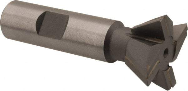 Made in USA - 1-1/4" Diam x 1/2" Width of Cut, 60° Included Angle, Carbide-Tipped Dovetail Cutter - 5/8" Shank Diam, 2-3/4" Overall Length, 0.02" Corner Radius, Weldon Flat, Uncoated - Eagle Tool & Supply