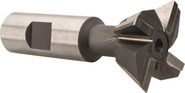 Made in USA - 1-1/2" Diam x 5/8" Width of Cut, 60° Included Angle, Carbide-Tipped Dovetail Cutter - 3/4" Shank Diam, 3-1/4" Overall Length, 0.02" Corner Radius, Weldon Flat, Uncoated - Eagle Tool & Supply