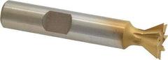 Whitney Tool Co. - 1/2" Diam x 7/32" Width of Cut, 60° Included Angle, High Speed Steel Dovetail Cutter - 3/8" Shank Diam, 2-1/8" Overall Length, Weldon Flat, TiN Coated - Eagle Tool & Supply