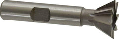 Made in USA - 3/4" Diam x 5/16" Width of Cut, 60° Included Angle, High Speed Steel Dovetail Cutter - 3/8" Shank Diam, 2-1/8" Overall Length, Weldon Flat, Uncoated - Eagle Tool & Supply