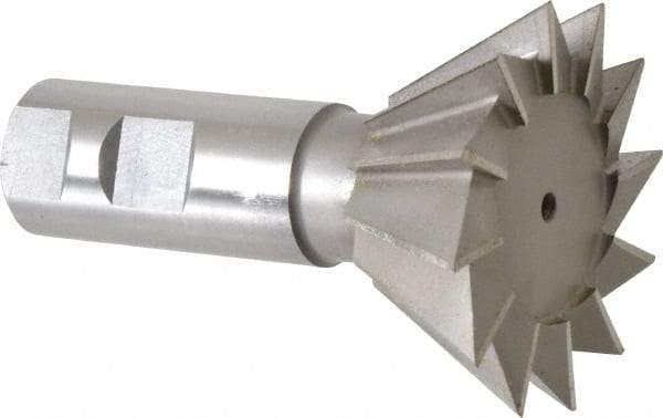 Made in USA - 2-1/2" Diam x 1-1/8" Width of Cut, 60° Included Angle, High Speed Steel Dovetail Cutter - 1" Shank Diam, 3-3/4" Overall Length, Weldon Flat, Uncoated - Eagle Tool & Supply