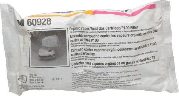 3M - Yellow and Magenta P100 Cartridge and Filter Combination - Series 6000, Protects Against Acid Gas, Organic Vapor - Eagle Tool & Supply
