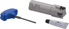 Iscar - 1-1/2" Cut Diam, 0.49" Max Depth of Cut, 1-1/4" Shank Diam, 4-1/2" OAL, Indexable Square Shoulder Helical End Mill - Weldon Shank, 90° Lead Angle, Through Coolant, Series Helitang - Eagle Tool & Supply