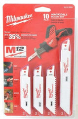 Milwaukee Tool - 10 Piece, 4" Long x 0.035" Thick, Bi-Metal Reciprocating Saw Blade Set - Straight Profile, 6 to 24 Teeth per Inch - Eagle Tool & Supply