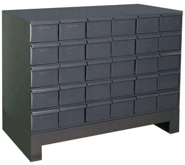 Durham - 30 Bin Drawer Cabinet System - 17-1/4 Inch Overall Depth x 26-7/8 Inch Overall Height, Gray Steel Bins - Eagle Tool & Supply
