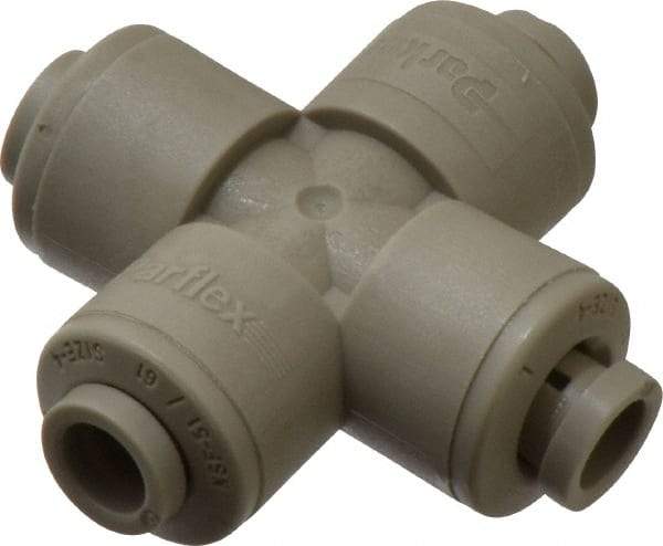 Parker - 1/4" Outside Diam, Acetal Push-to-Connect Tube Cross - 300 Max psi, Tan - Eagle Tool & Supply