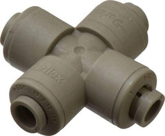 Parker - 1/4" Outside Diam, Acetal Push-to-Connect Tube Cross - 300 Max psi, Tan - Eagle Tool & Supply