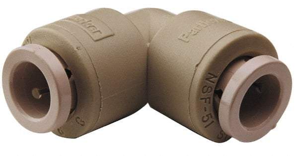 Parker - 3/8 x 1/4" Outside Diam, Polypropylene Push-to-Connect Tube Union Elbow - 150 Max psi, Tan - Eagle Tool & Supply