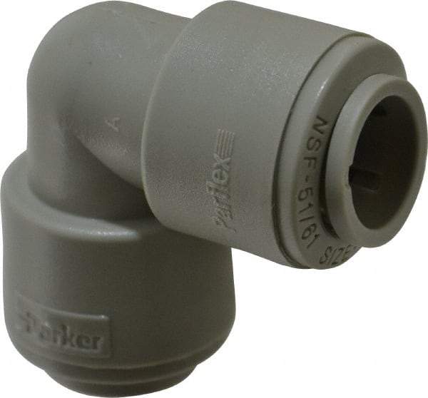 Parker - 1/2" Outside Diam, Acetal Push-to-Connect Tube Union Elbow - 250 Max psi, Tan - Eagle Tool & Supply