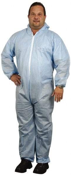 PRO-SAFE - Size 4XL SMS General Purpose Coveralls - Blue, Zipper Closure, Elastic Cuffs, Open Ankles, Serged Seams, ISO Class 6 - Eagle Tool & Supply