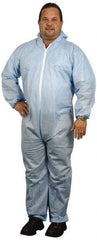 PRO-SAFE - Size 4XL SMS General Purpose Coveralls - Blue, Zipper Closure, Elastic Cuffs, Open Ankles, Serged Seams, ISO Class 6 - Eagle Tool & Supply