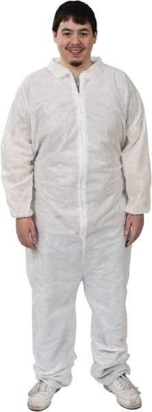 PRO-SAFE - Size XL SMS Chemical Resistant Coveralls - White, Zipper Closure, Elastic Cuffs, Elastic Ankles, Serged Seams, ISO Class 6 - Eagle Tool & Supply