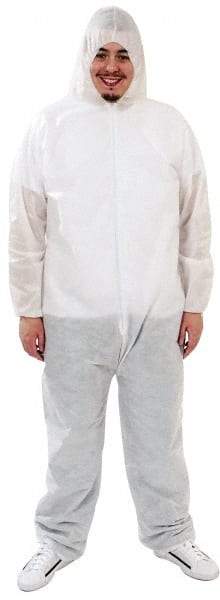 PRO-SAFE - Size 3XL SMS Chemical Resistant Coveralls - White, Zipper Closure, Elastic Cuffs, Open Ankles, Serged Seams, ISO Class 6 - Eagle Tool & Supply