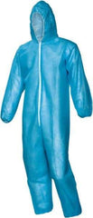 PRO-SAFE - Size 4XL Polypropylene General Purpose Coveralls - Blue, Zipper Closure, Elastic Cuffs, Open Ankles, Serged Seams, ISO Class 7 - Eagle Tool & Supply